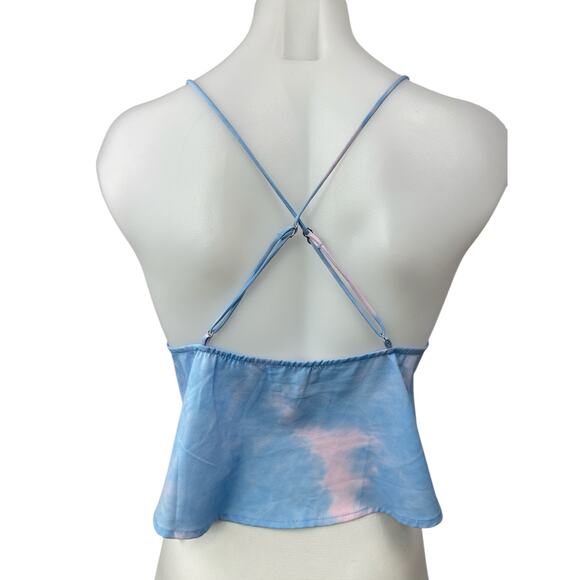 Superdown Blue Pink Tie Dye Sleeveless Tie Peplum Cami Camisole Crop Top Size S - Picture 2 of 4